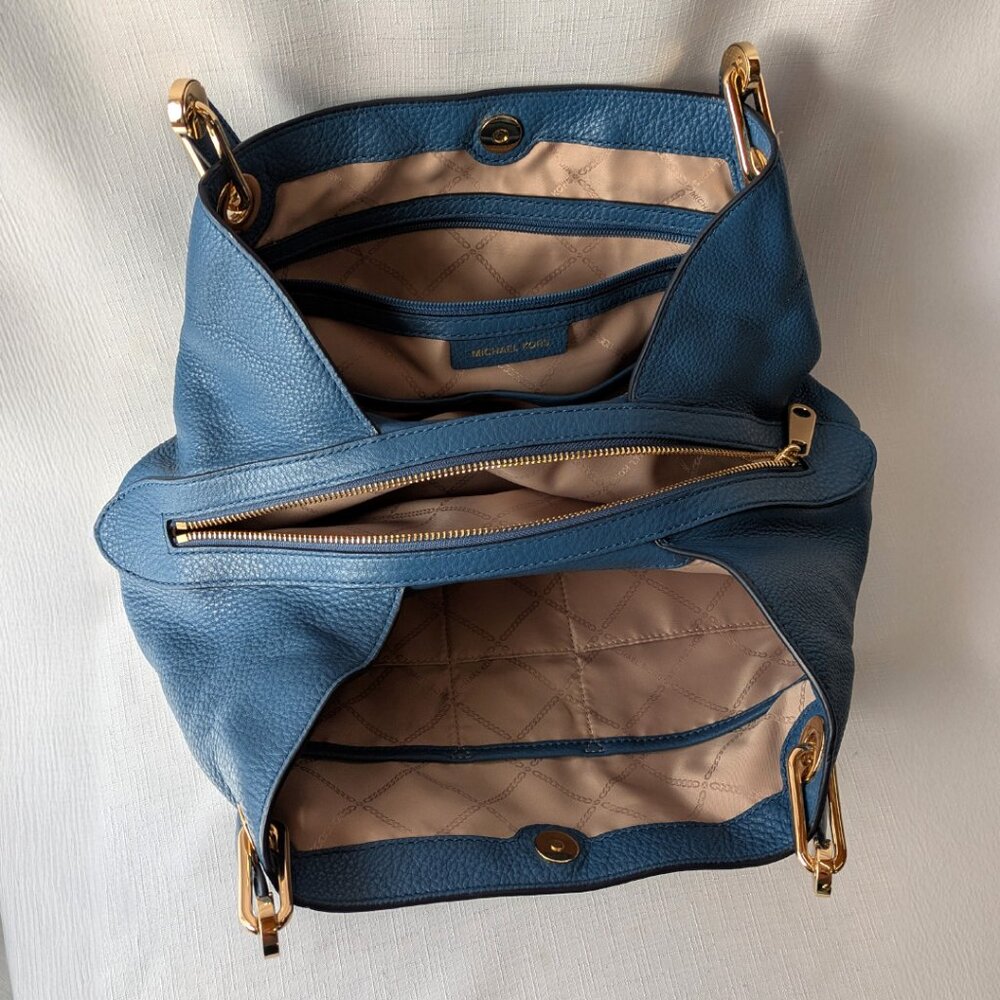 Michael Kors Blue Blue Pebbled Leather Triple Compartment Hobo Tote Purse Bag - Picture 3 of 3